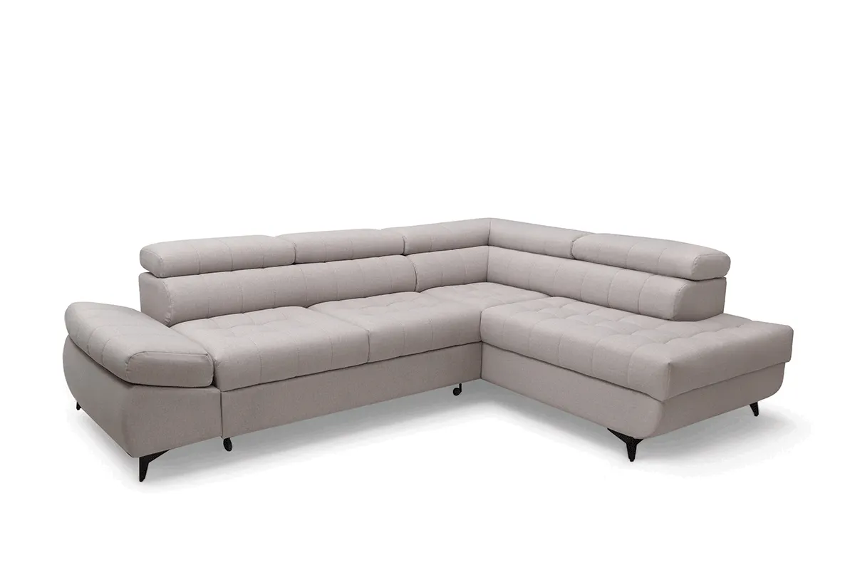 Narożnik prawostronny VALORIS L regulowane zagłówki i podłokietniki tkanina Maya 01 beżowy - B_162433