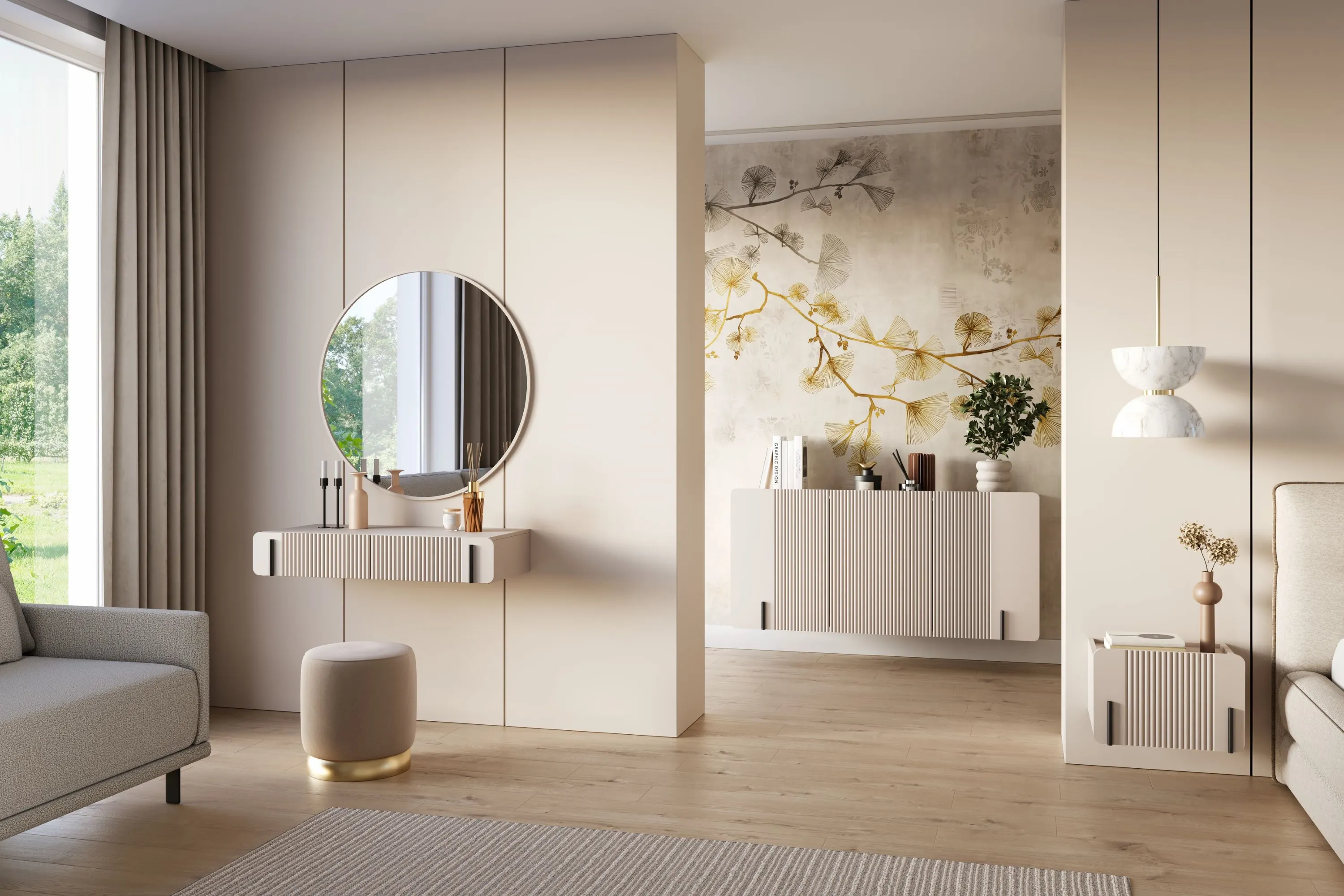 Toaletka wisząca z 2 szufladami MALMI ryflowany front 100cm - kaszmirowy-czarny - B_167009