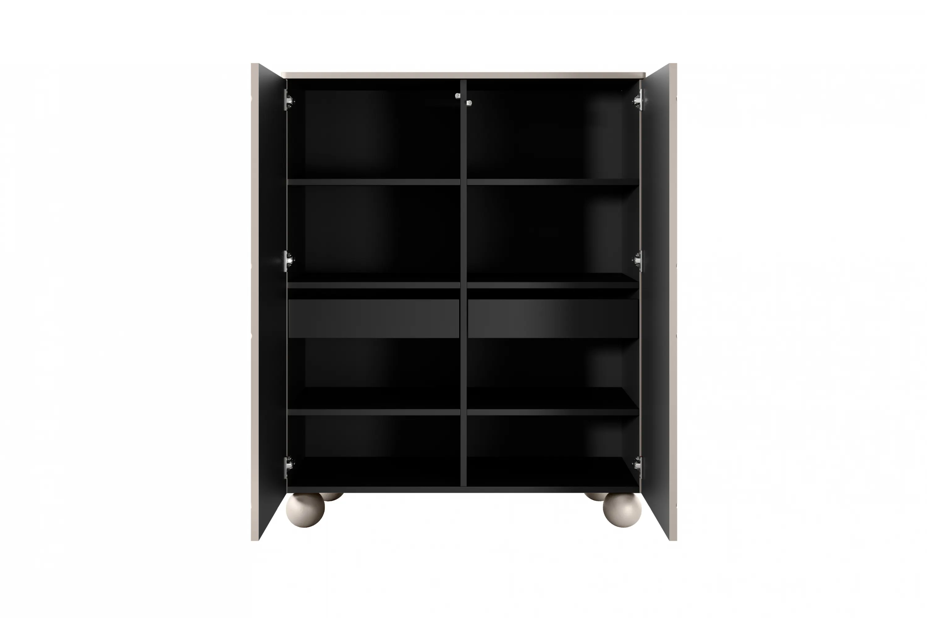 Komoda wysoka 2-drzwiowa z 2 szufladami SONATIA 120cm cashmere nogi kule — zdjęcie 3