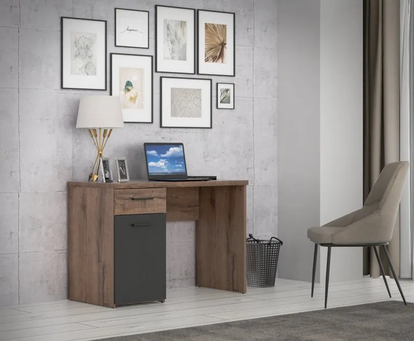 Biurko TOKIO z szafką i szufladą - dąb, czarny - TOKB211-N09