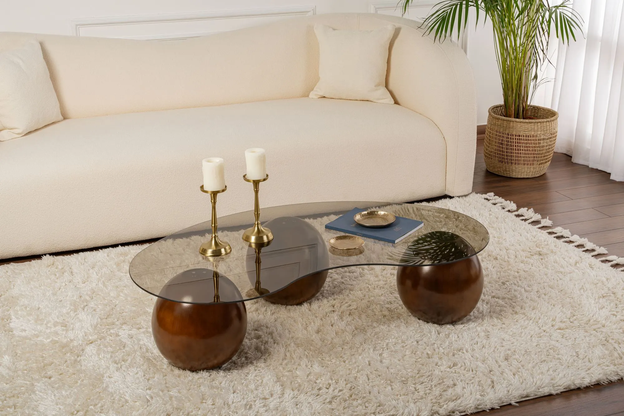 Stolik kawowy szklany SPHERE 70x120 asymetryczny orzech brązowy - ASI_491CRT1173