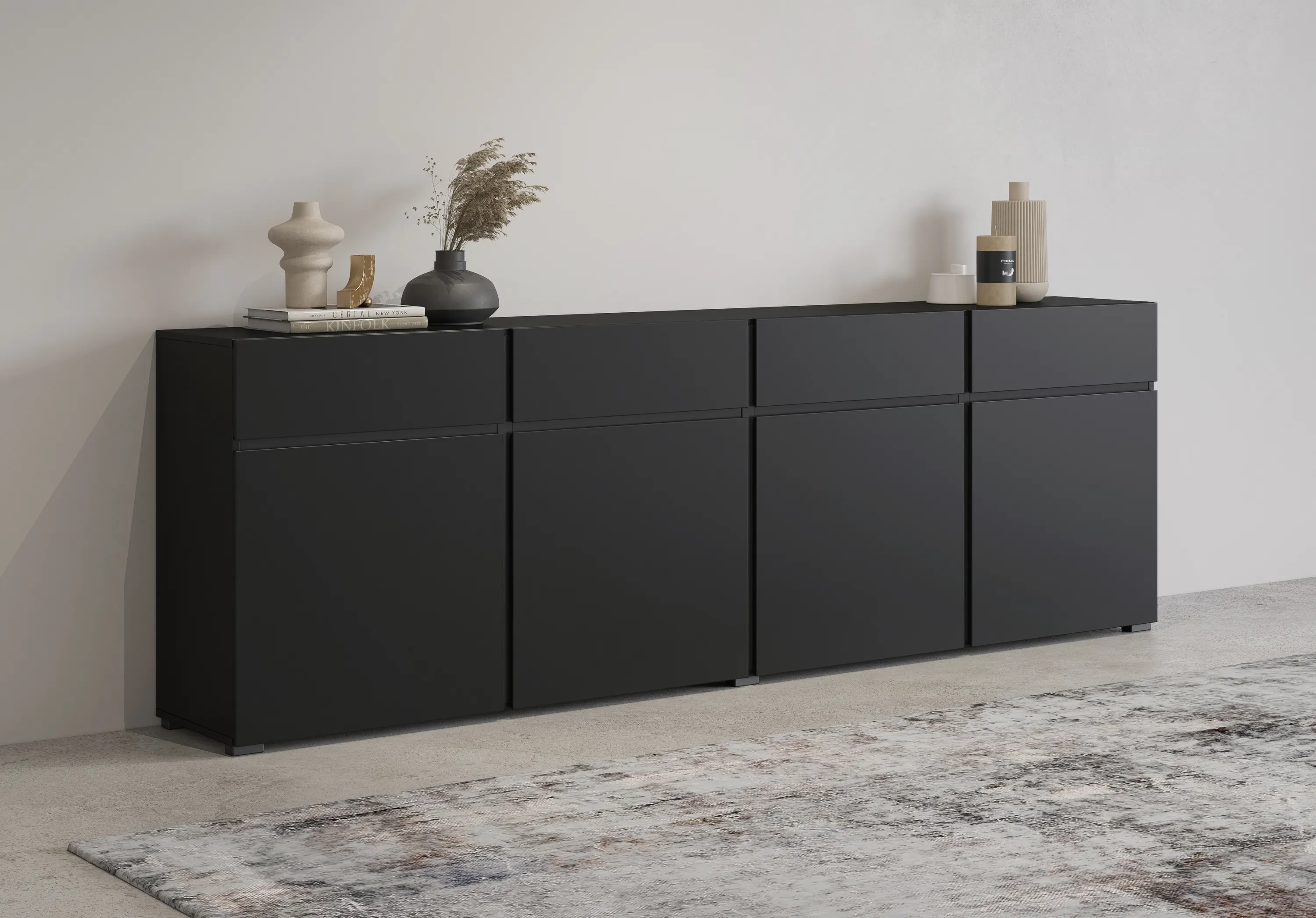 Komoda 4-drzwiowa z 4 szufladami CROSS 225 cm czarna — zdjęcie 8