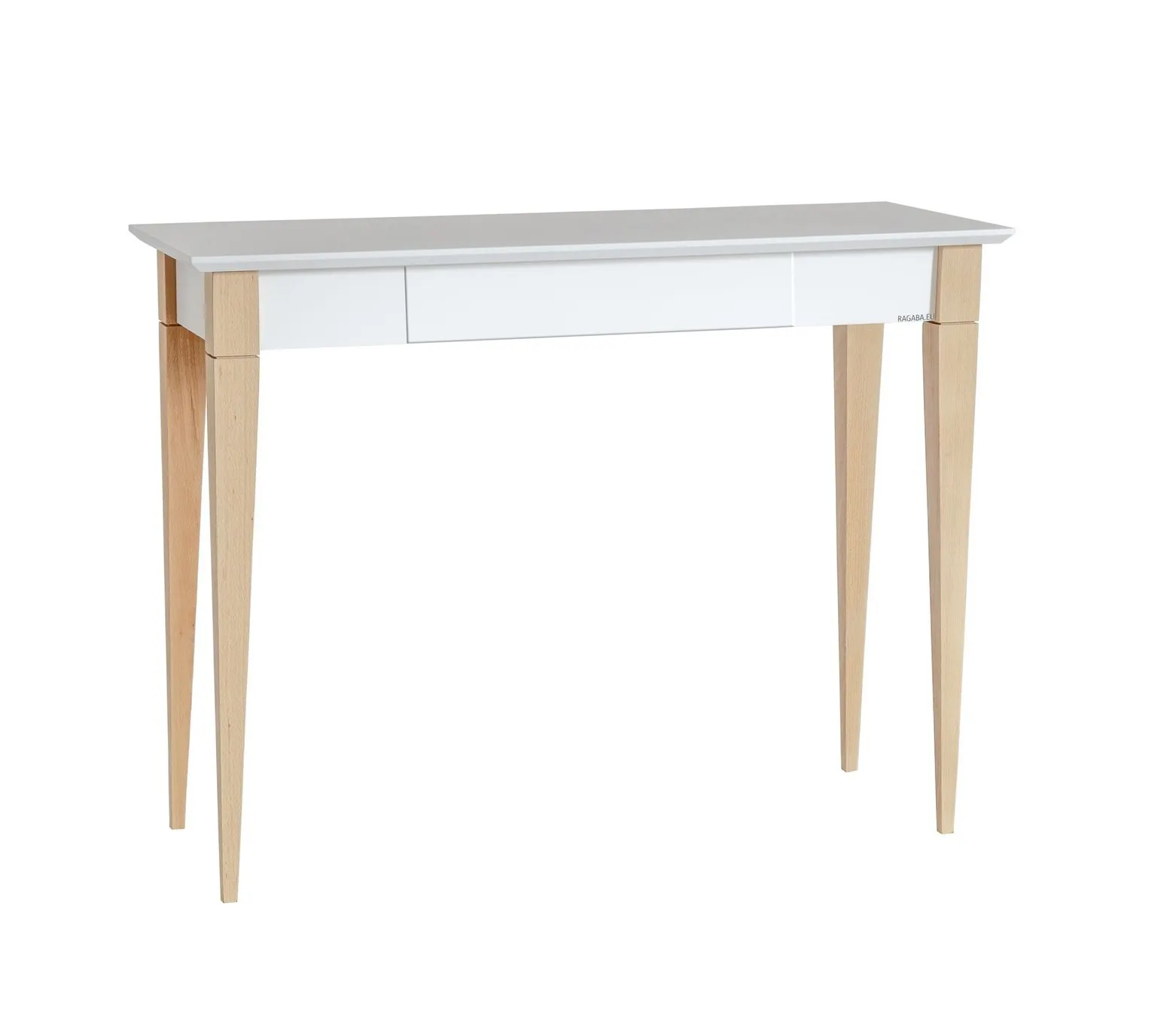 Biurko z szufladą 105x40 MIMO biały blat/drewniane nogi