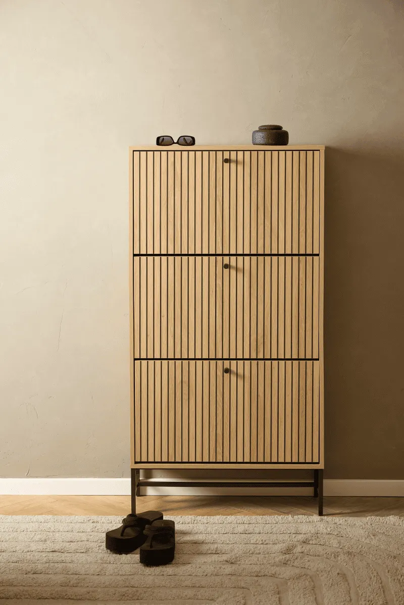 Szafka na buty 3-drzwiowa ALBANY 1 efekt drewna 72x25x140 - H000023790