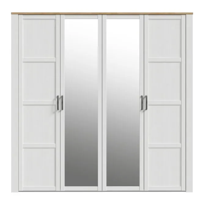 Szafa 4-drzwiowa z lustramii CHISBURY - dąb riviera, modrzew jasny sibu - BHLS941-M482