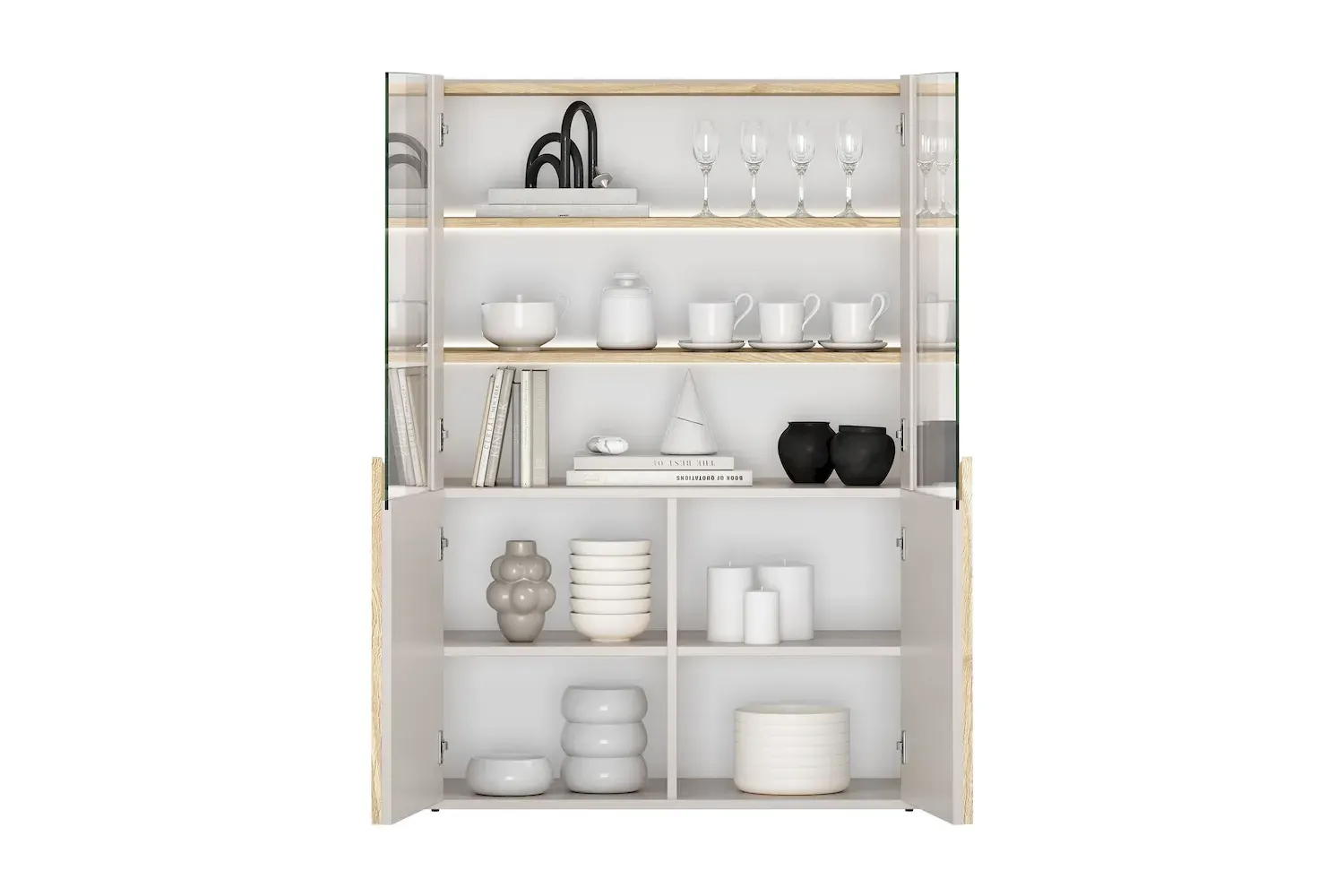 Witryna 2-drzwiowa AMILIO 100 oświetlenie LED - cashmere dąb olejowany uchwyty dąb jasny - B_169210