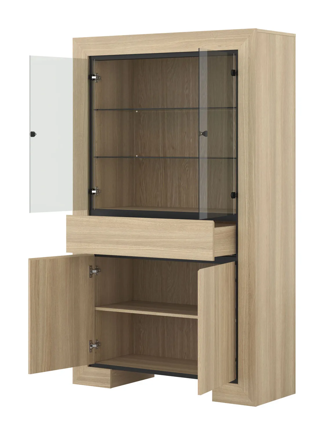Witryna 4-drzwiowa z szufladą szklana CUBA II 113x185 dąb samdal - 24DEOC13