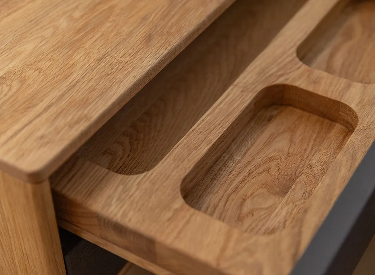 Szafka nocna dębowa wisząca z 2 szufladami SORA Dębowy Sen dąb olejowany grafit - ZINAK5_F