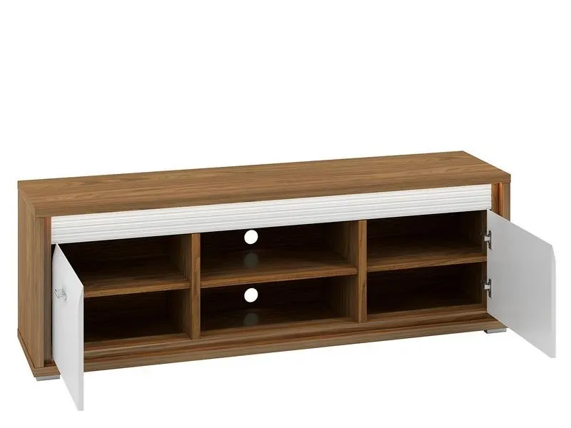Szafka RTV 2-drzwiowa DALLAS 11 szeroka z oświetleniem biały połysk, orzech - 1DALL1101-001