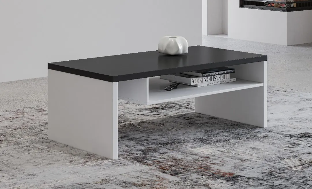 Stolik kawowy z półką CROSS 60x120 biało-czarny - 249WMY99