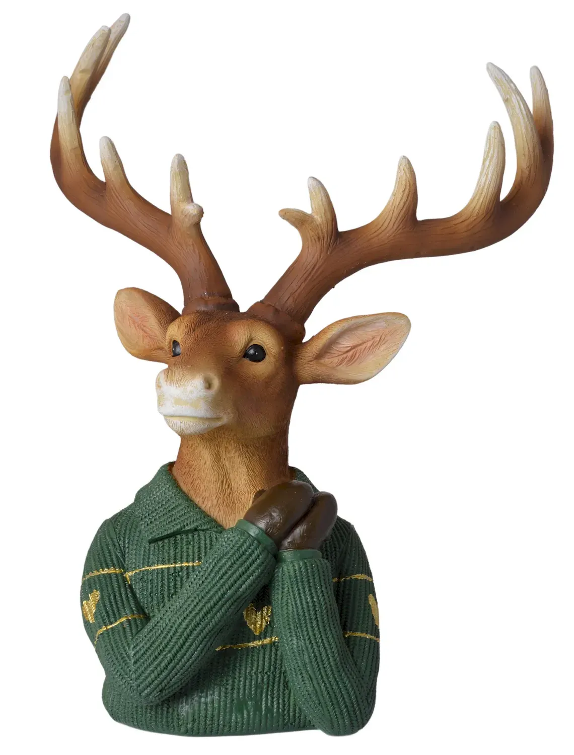 Figurka POPIERSIE RENIFERA w zielonym sweterku DUŻA Figurka POPIERSIE RENIFERA w zielonym sweterku DUŻA