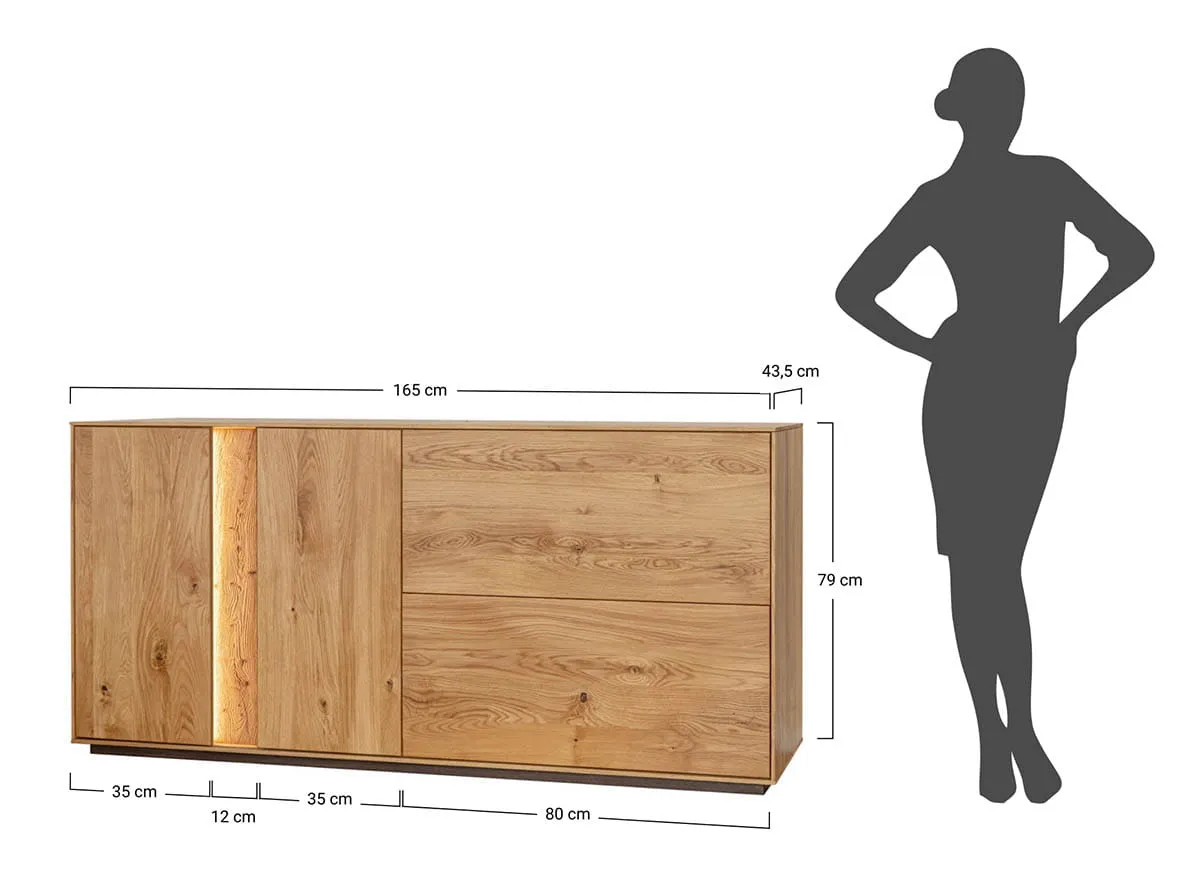 Komoda dębowa COLLODI 4-drzwiowa z oświetleniem 165 - dąb olejowany - ZICOL04
