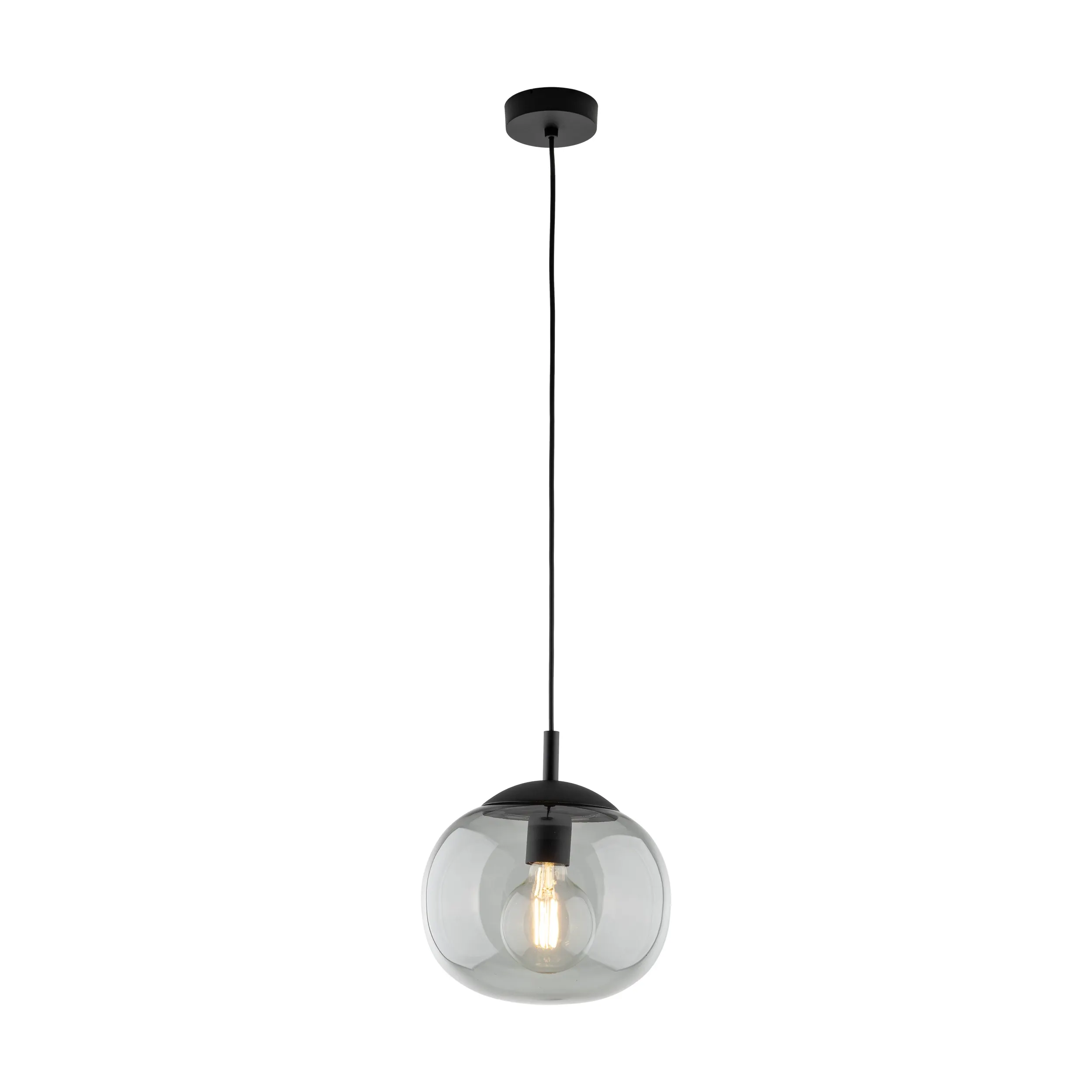 Lampa wisząca VIBE czarna z szarym okrągłym szklanym kloszem 165x25cm - TK_5827
