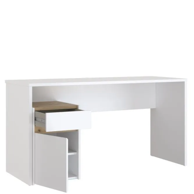 Biurko MODULTRICK z szafką i szufladą - dąb artisan, biały - MDUB111-M961