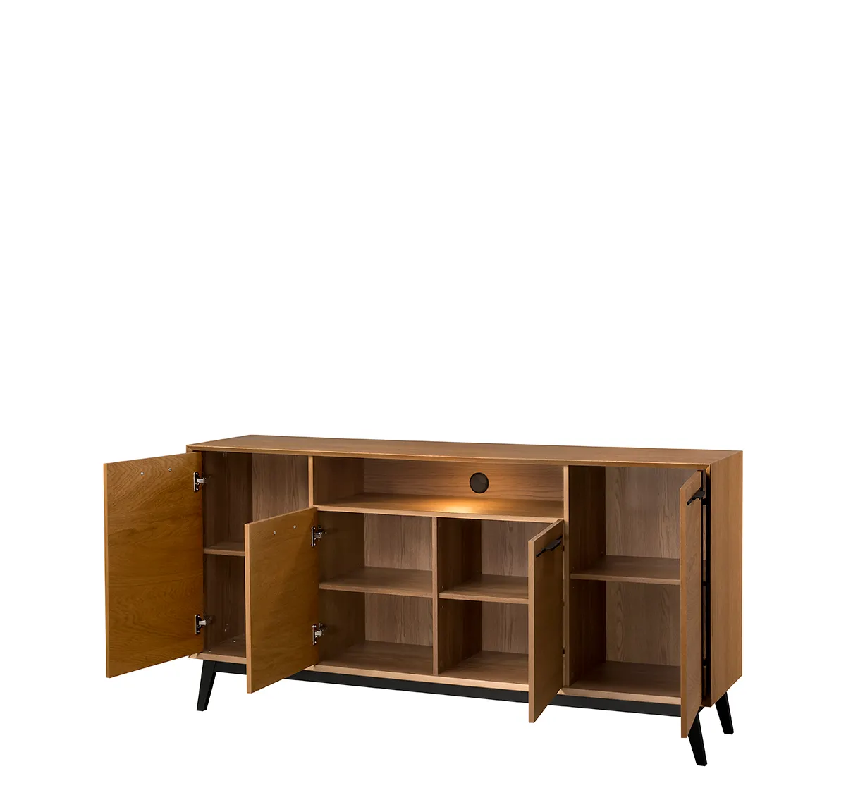Komoda 4-drzwiowa LAZURE 47 z oświetleniem dąb karmelowy, czarny 180x90x42cm