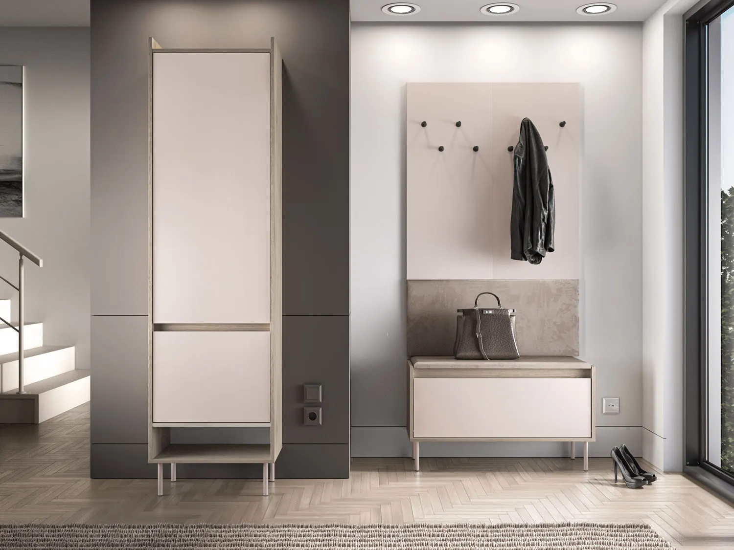 Szafa z drążkiem i półkami VOCO 54x200 L/P dąb cremona/kaszmir - 1VOCO01-001