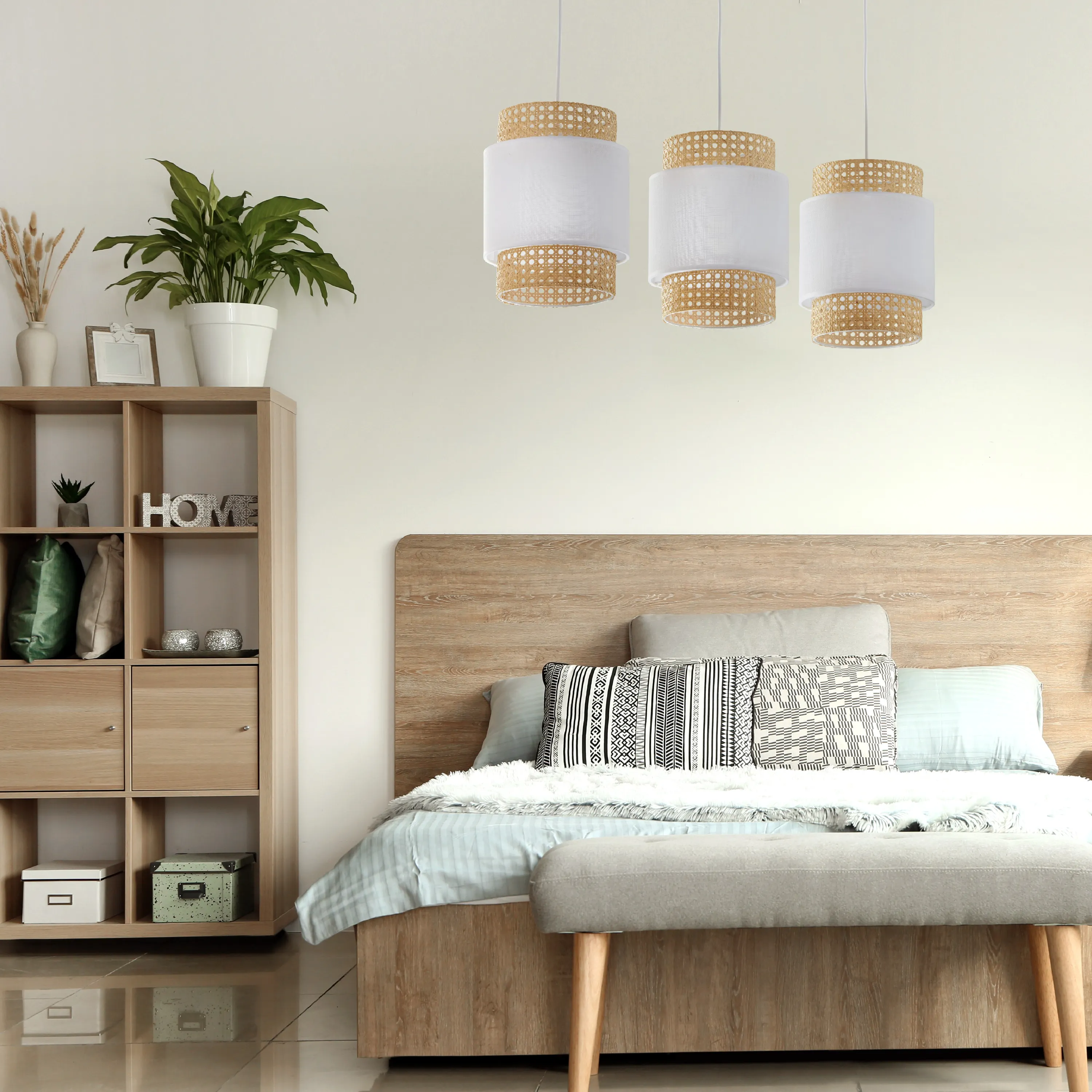 Lampa wisząca BOHO biała rattanowa na listwie 120x80x20cm - TK_6531