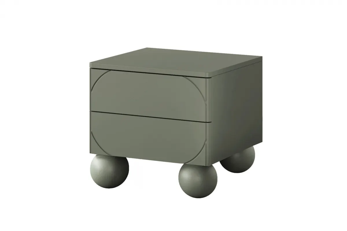 Szafka nocna z 2 szufladami SONATIA 45cm oliwka nogi kule Szuflada, Meble, Gabinet, Tabela