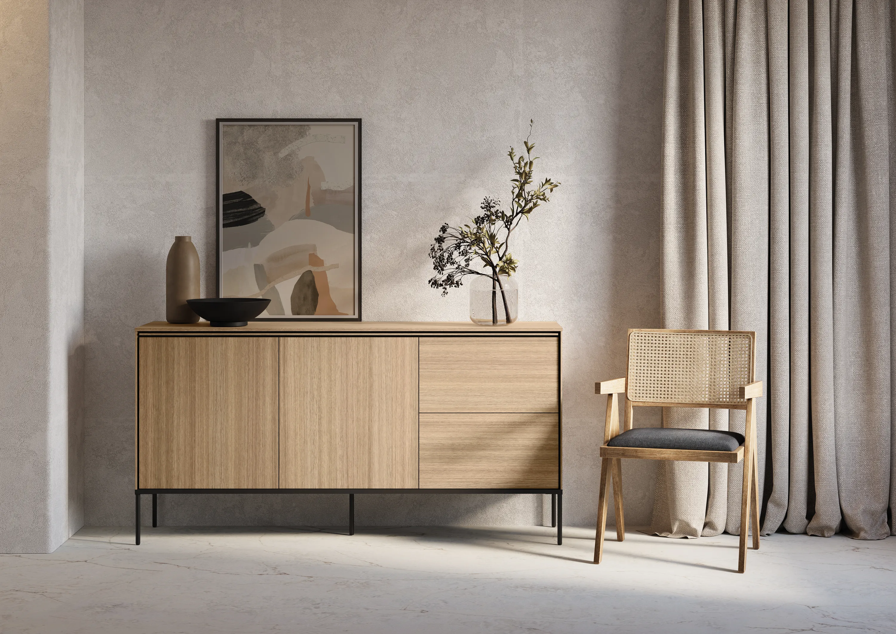 Komoda 2-drzwiowa z szufladami VISSO VI-04 167cm dąb linearny - VI4DL