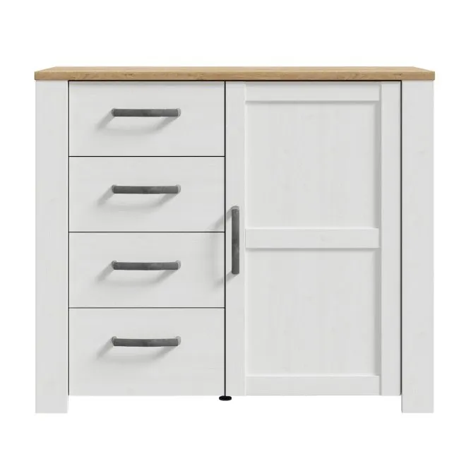 Komoda 1-drzwiowa z 4 szufladami L/R CHISBURY - dąb riviera, modrzew jasny sibu - BHLK222-M482