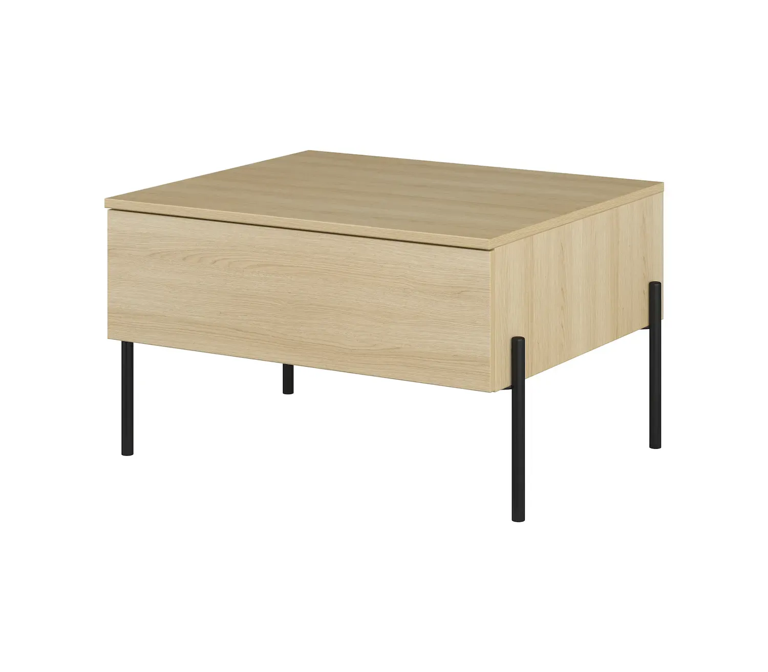 Stolik kawowy z szufladą ORE 61x70 cm dąb lindberg czarne nóżki