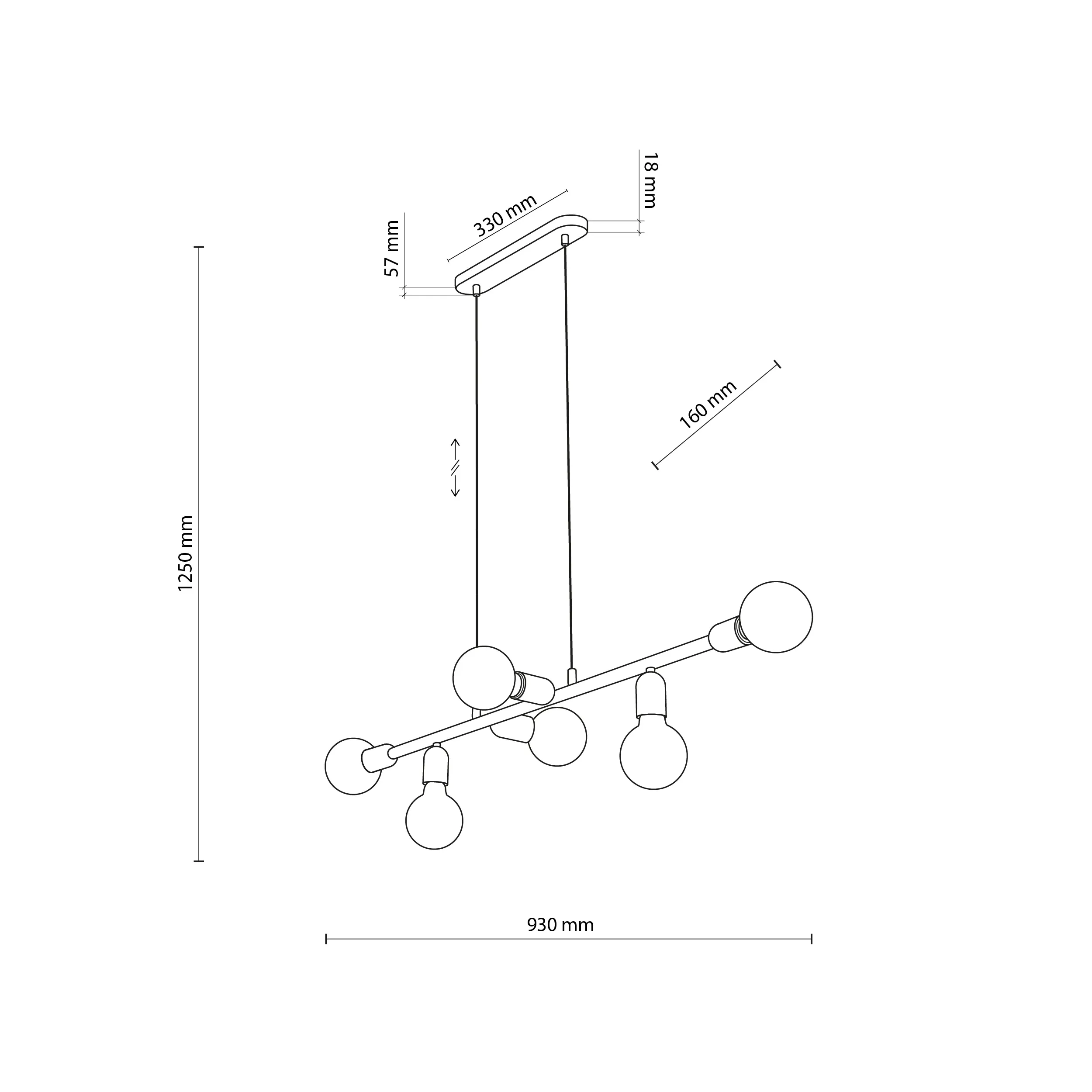 Lampa wisząca PORTO czarna na metalowej listwie 125x93x16cm - TK_5721