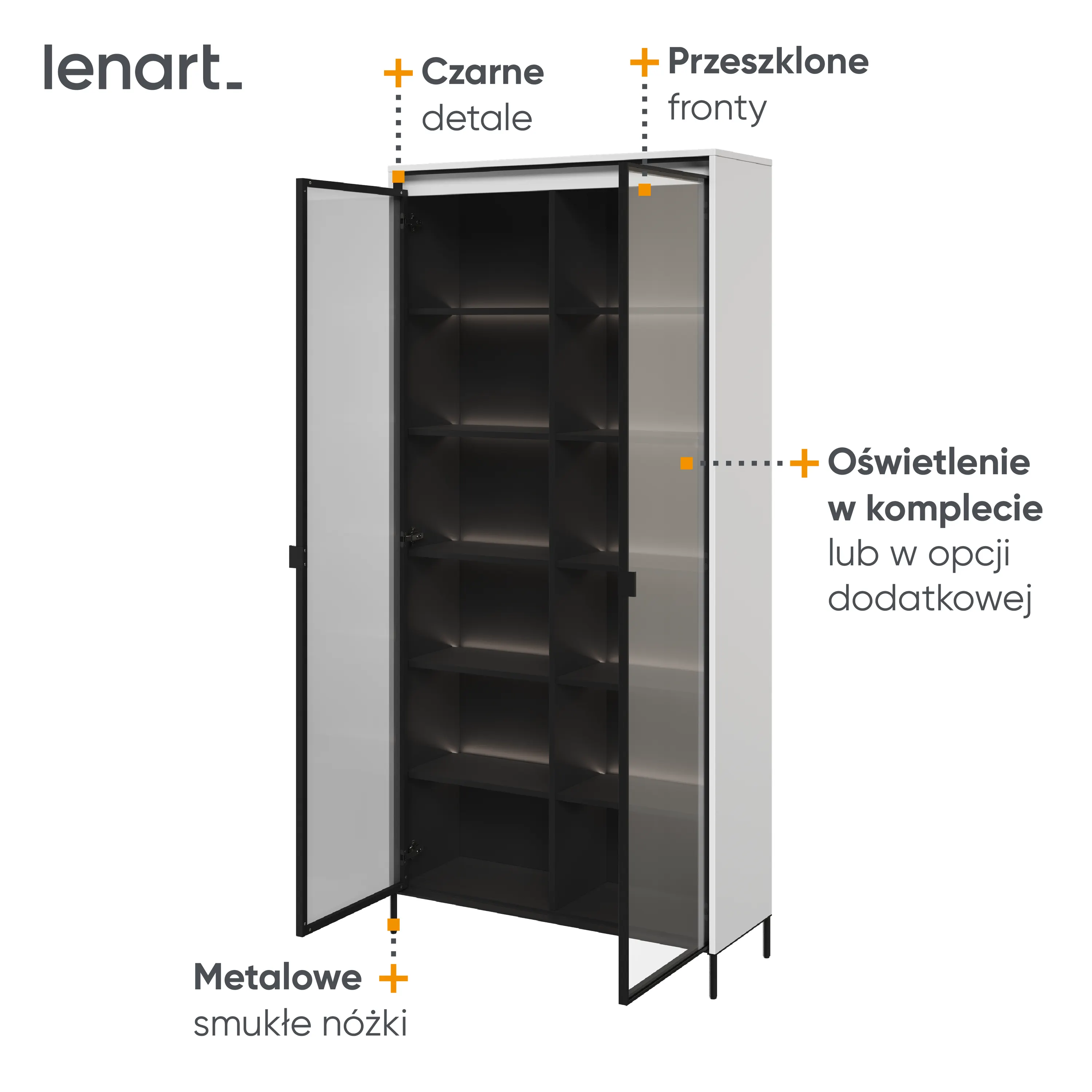 Witryna z oświetleniem TREND TR-07 2D biały/czarny - TR7BIC-V2