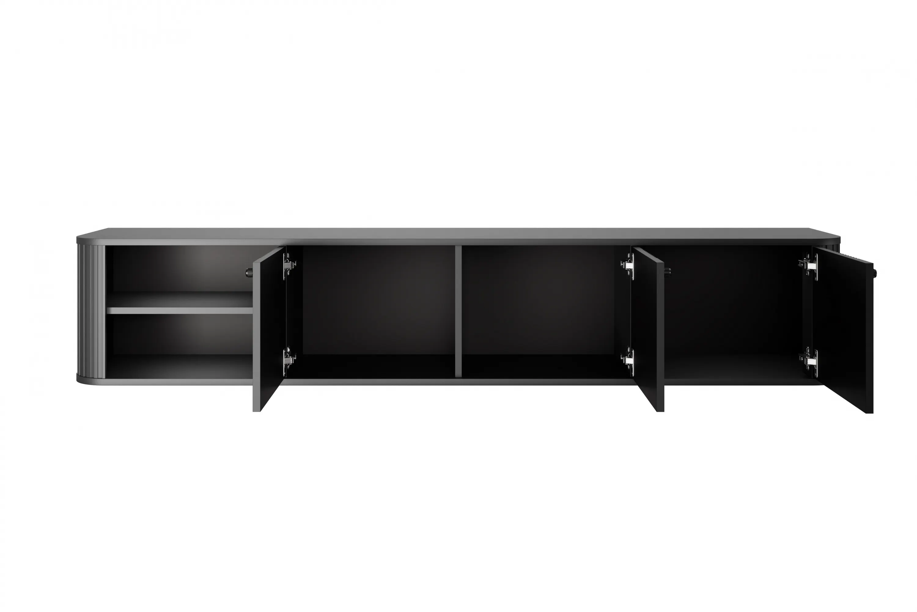 Szafka RTV wisząca 3-drzwiowa VESPER RTV 187 ryflowany front czarna czarne uchwyty - B_163700