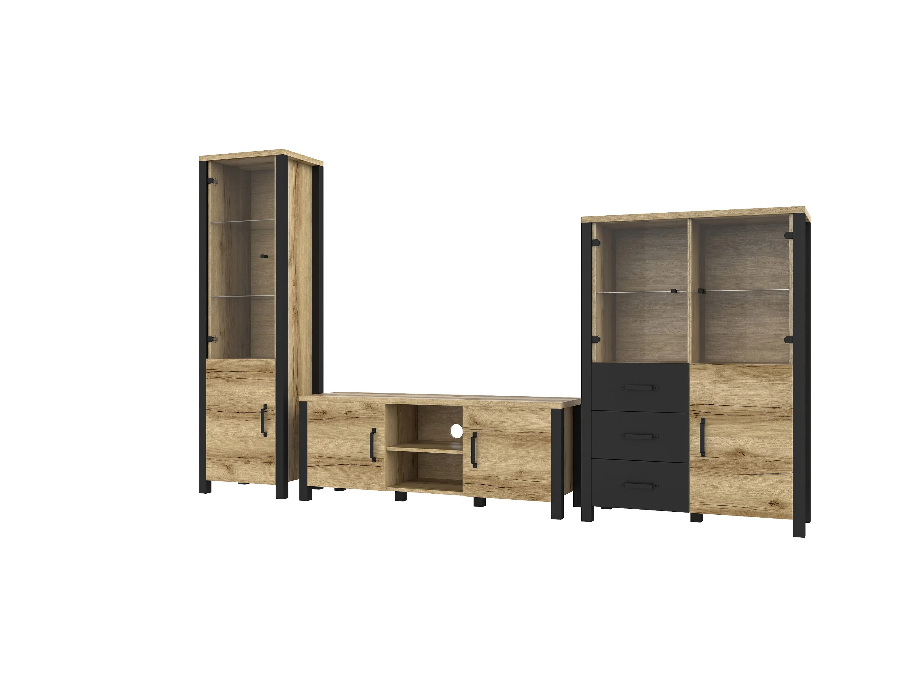 Witryna szklana OLIN 2-drzwiowa 191x56 czarna dąb grand naturalny - 24NWJC05