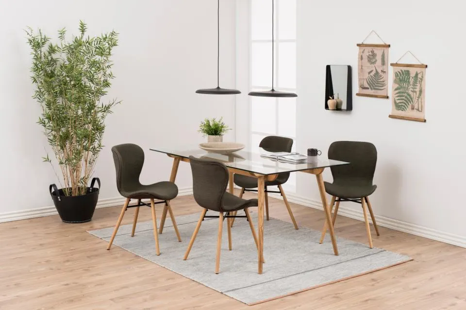 Krzesło tapicerowane DOREN oliwkowy, Dab olejowany ( zestaw 2 sztuk ) - H000018251