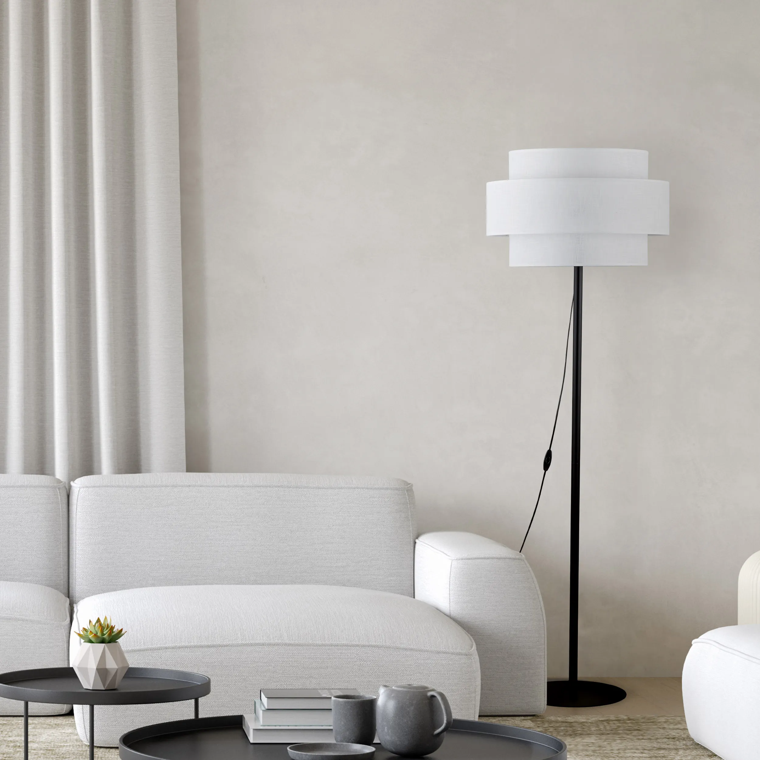 Lampa podłogowa CALISTO czarna z białym kloszem z tkaniny 159x50cm - TK_5894