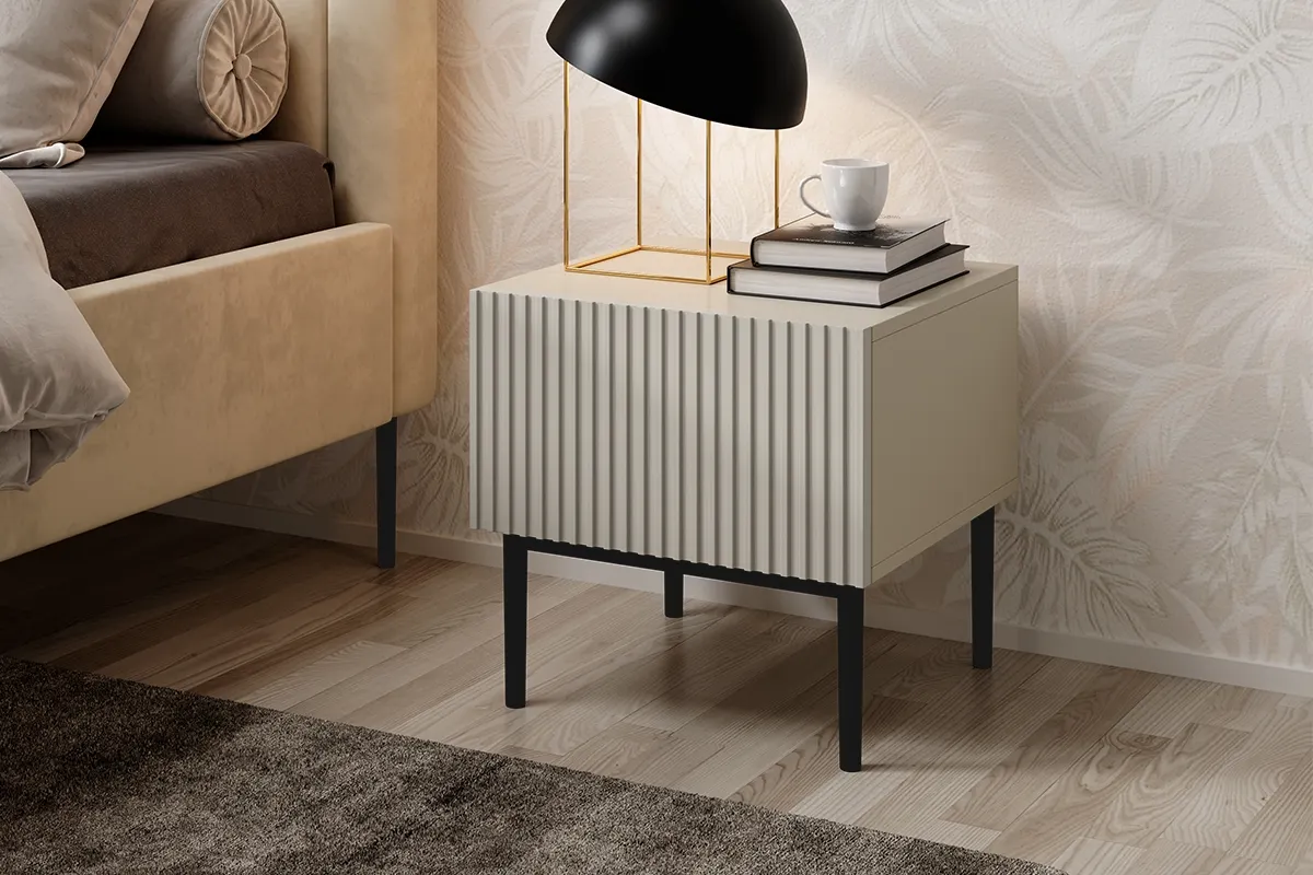 Szafka nocna z szufladą ( zestaw 2 szt. ) NICOLE 46 1SZ - kremowa, czarny stelaż - B_55616