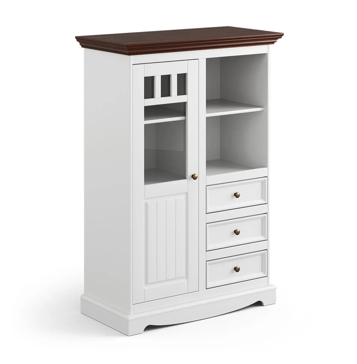 Witryna niska BELLUNO ELEGANTE 1-drzwiowa z 3 szufladami 89 cm biała - orzech Witryna niska BELLUNO ELEGANTE 1-drzwiowa z 3 szufladami 89 cm biała - orzech