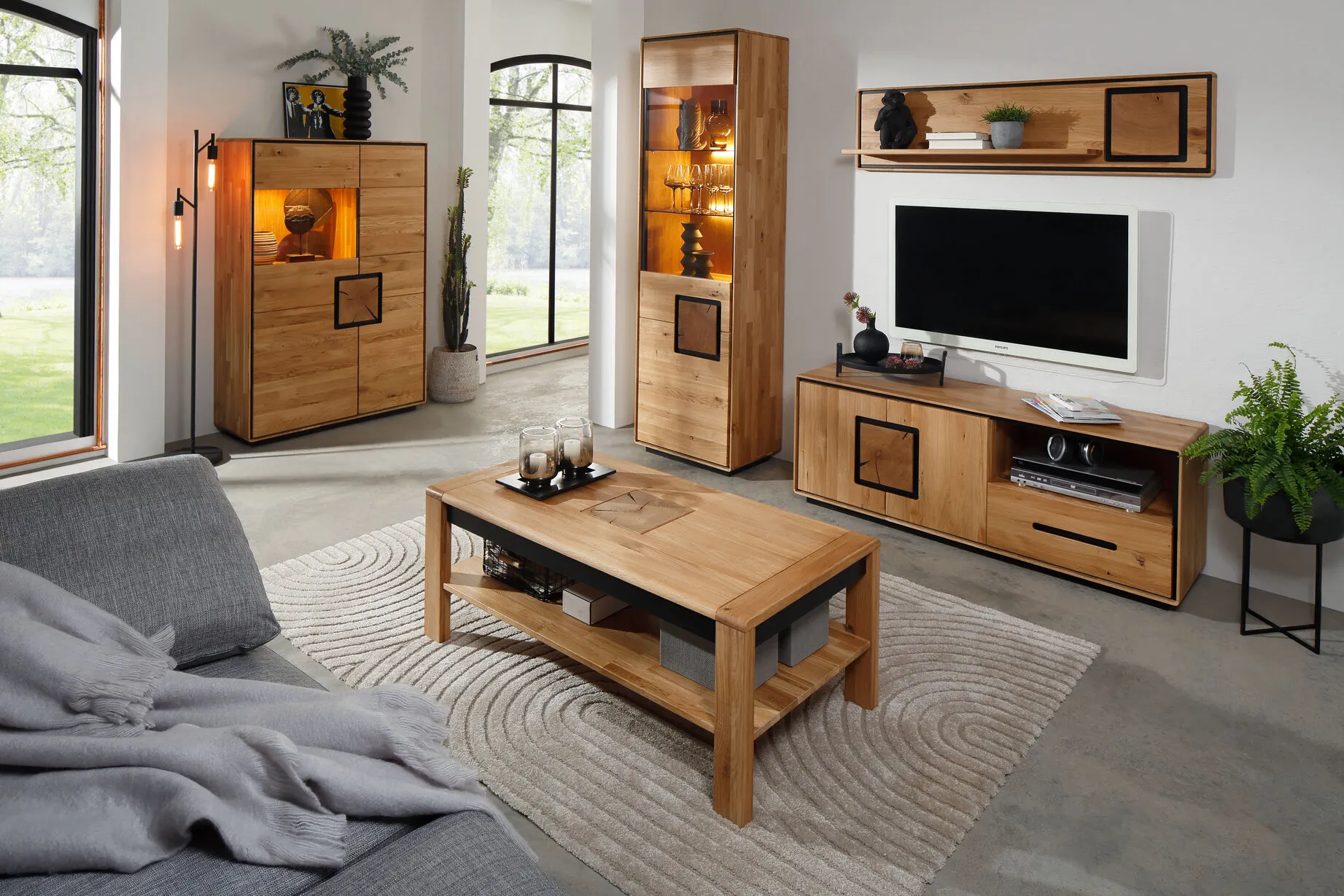 Witryna dębowa szklana MELLOW 1-drzwiowa 60x203 lewa - GK_103625111