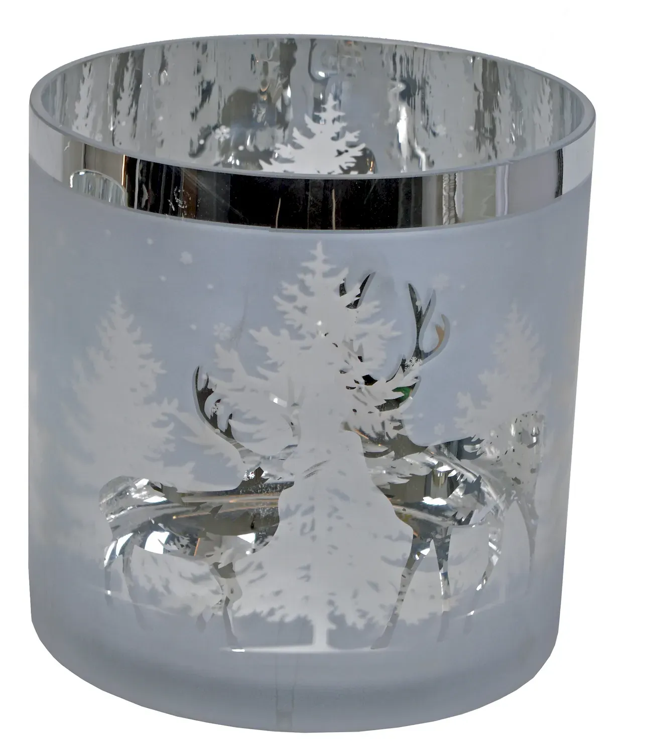 ŚWIECZNIK szklany ZE SREBRNYMI RENIFERAMI MAXI ŚWIECZNIK szklany ZE SREBRNYMI RENIFERAMI MAXI