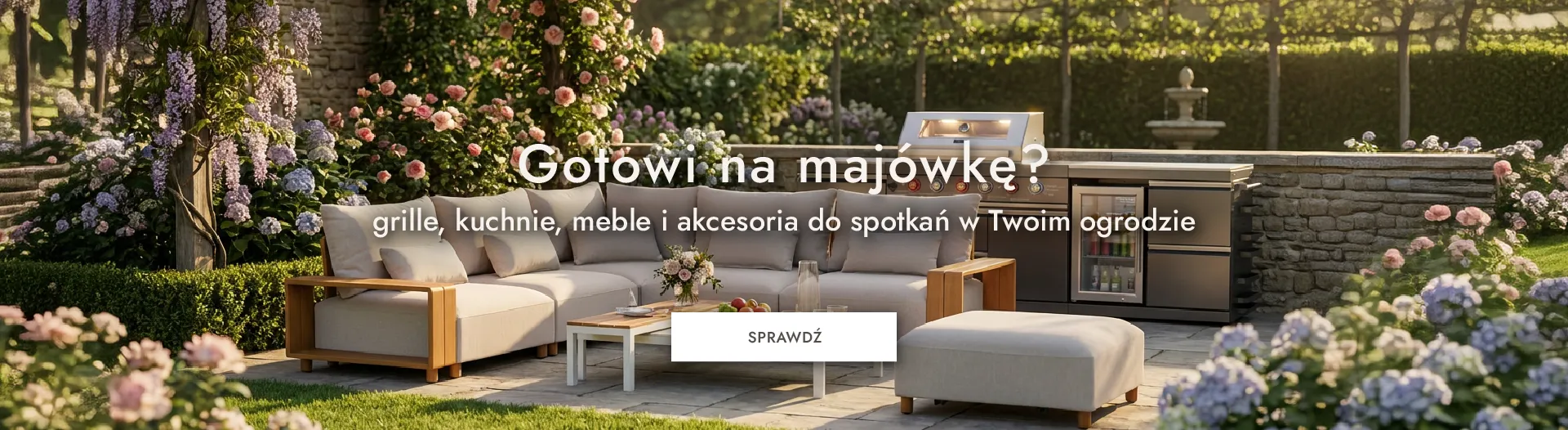 ogród, meble ogrodowe, kuchnia zewnętrzna, grill, sofa ogrodowa
