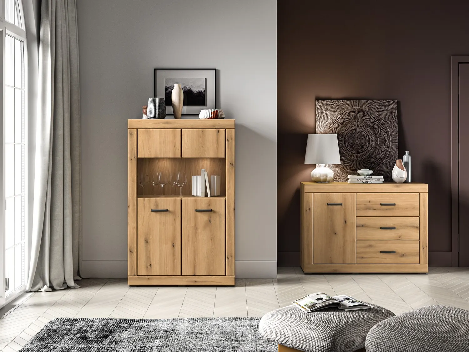 Witryna szklana 2-drzwiowa DORA 92x40x144 dąb evoke — zdjęcie 7