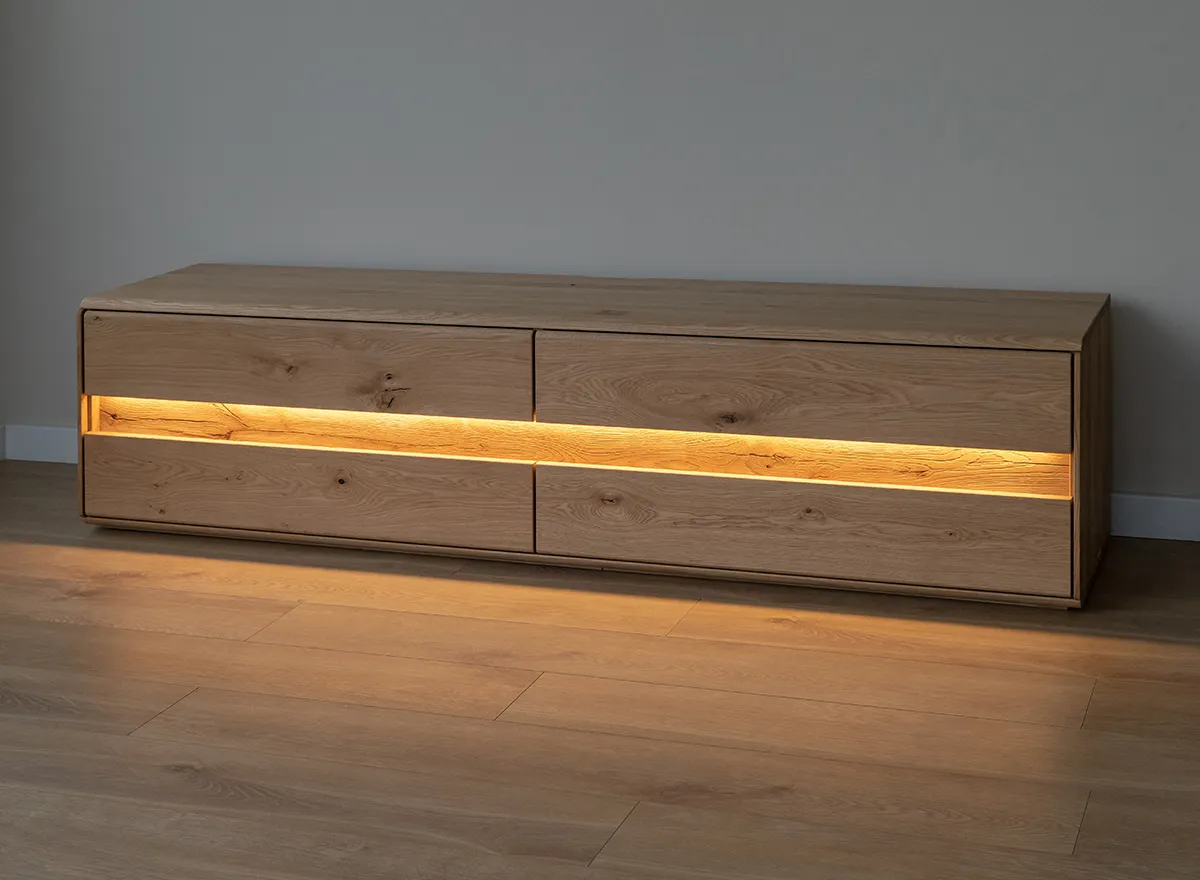 Szafka RTV z szufladami drewniana DIVISIONE listwa led 184 cm dąb olejowany - ZIDIV10