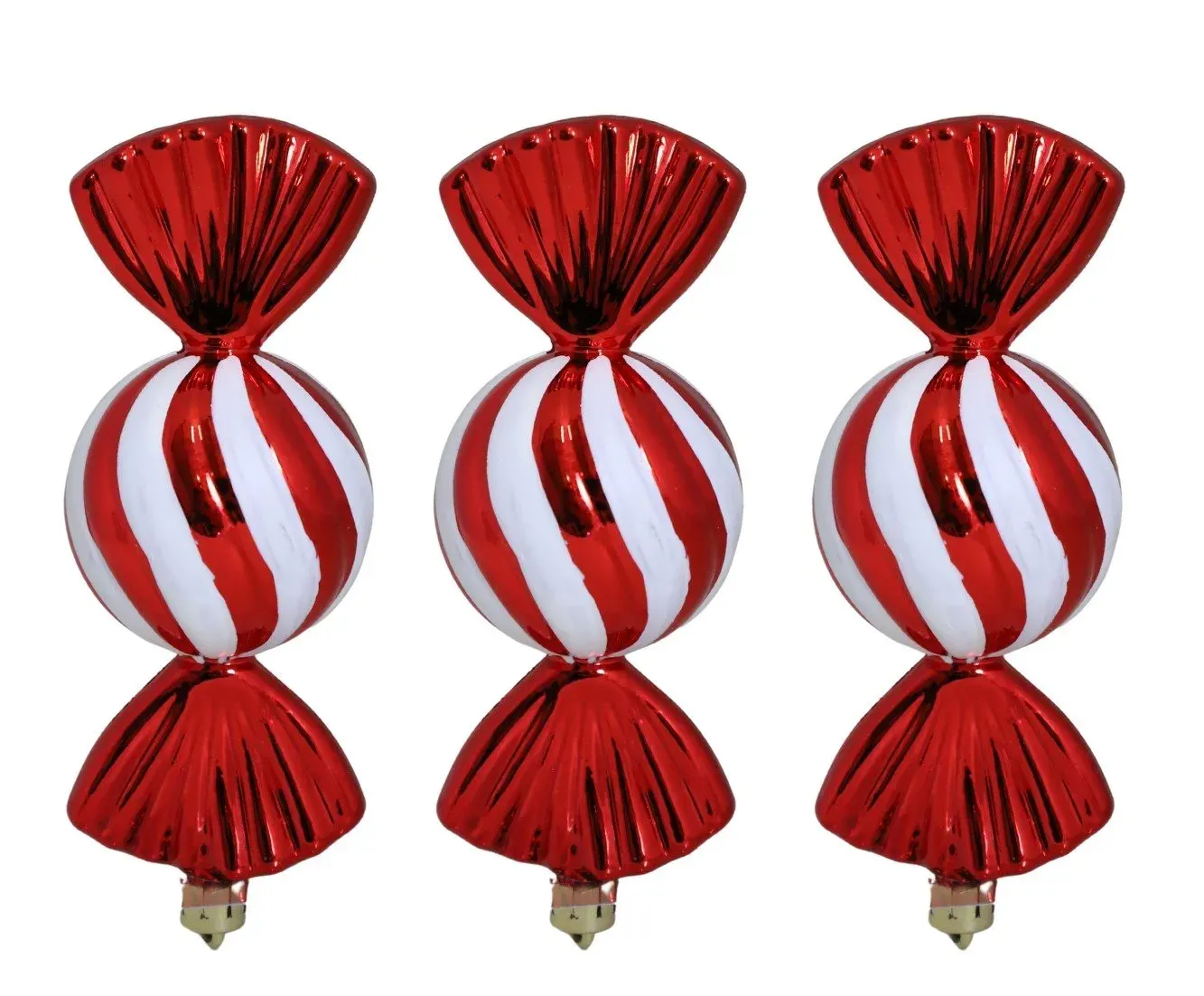 Komplet 3 bombek plastikowych CUKIERKI czerwono-białe