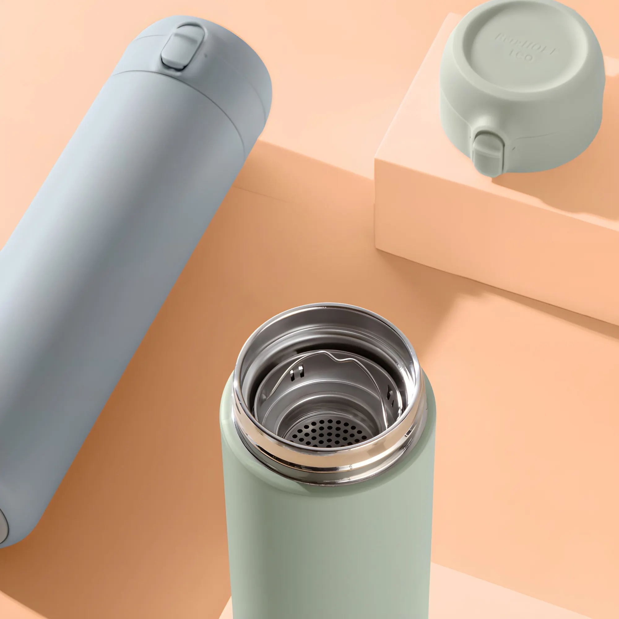 image termos, butelka, stalowy, lekka, niebieski