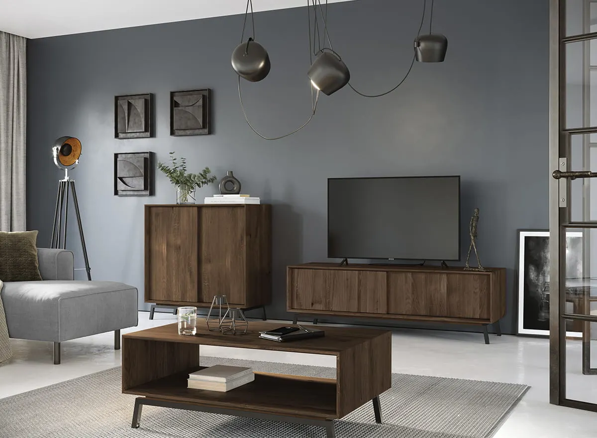 Komoda z barkiem MODERN LOFT 2-drzwiowa - tabacco - PLMOL01DT