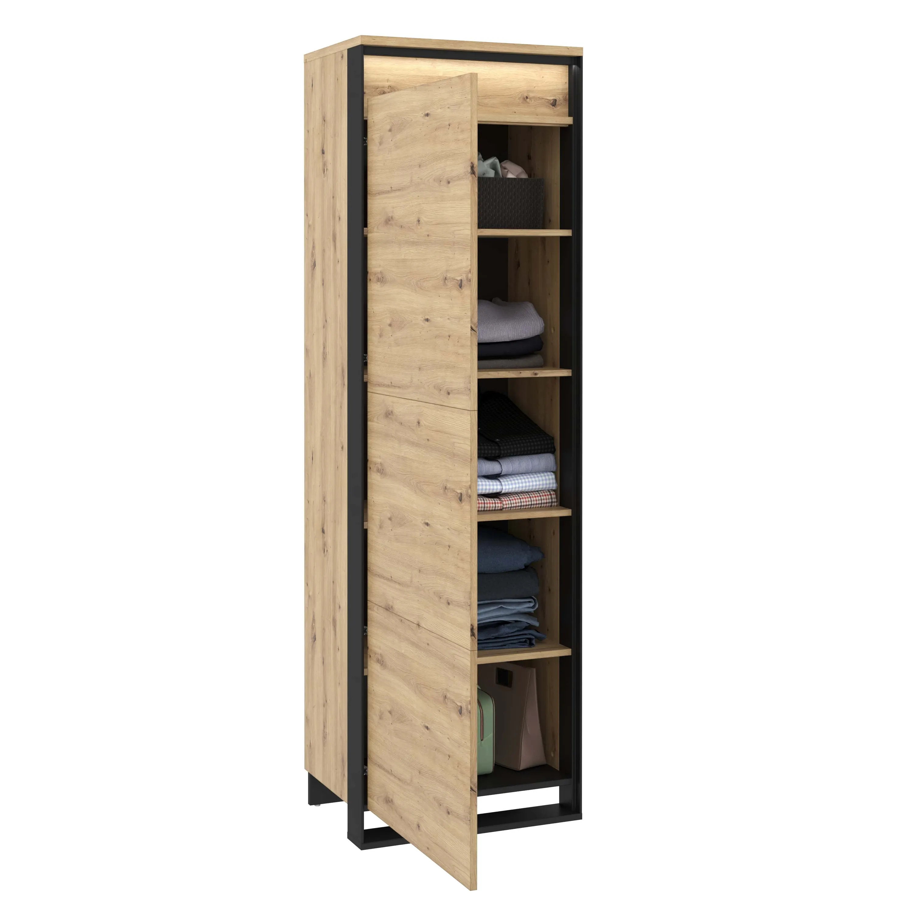 Szafa 1-drzwiowa LED 60cm Quant QA-02 dąb artisan/czarna - QA2DAC