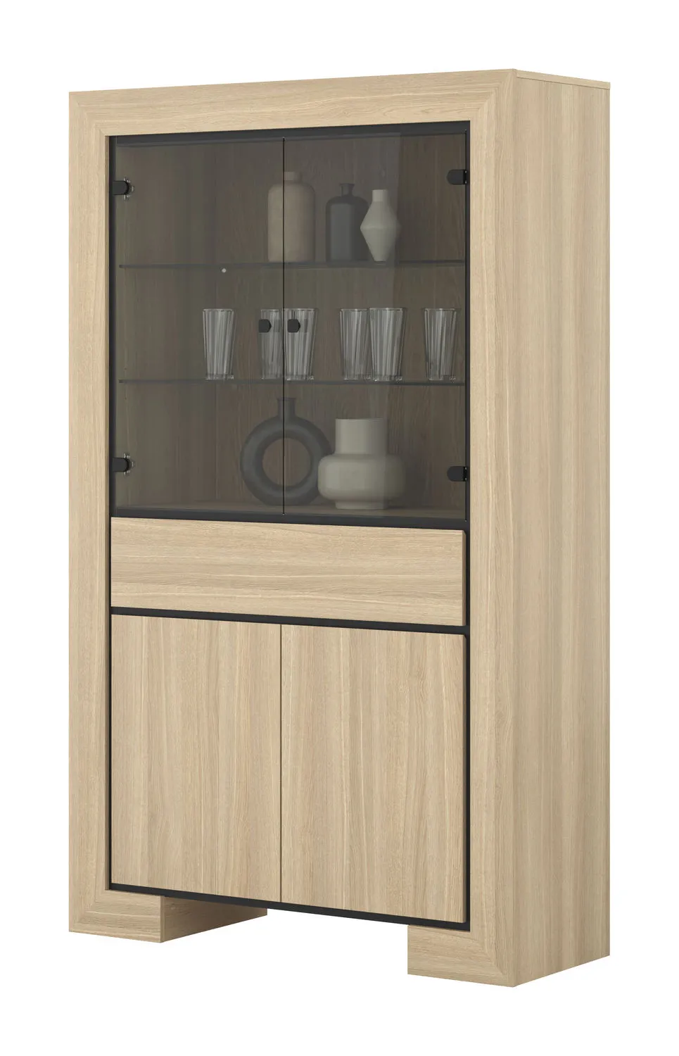 Witryna 4-drzwiowa z szufladą szklana CUBA II 113x185 dąb samdal - 24DEOC13