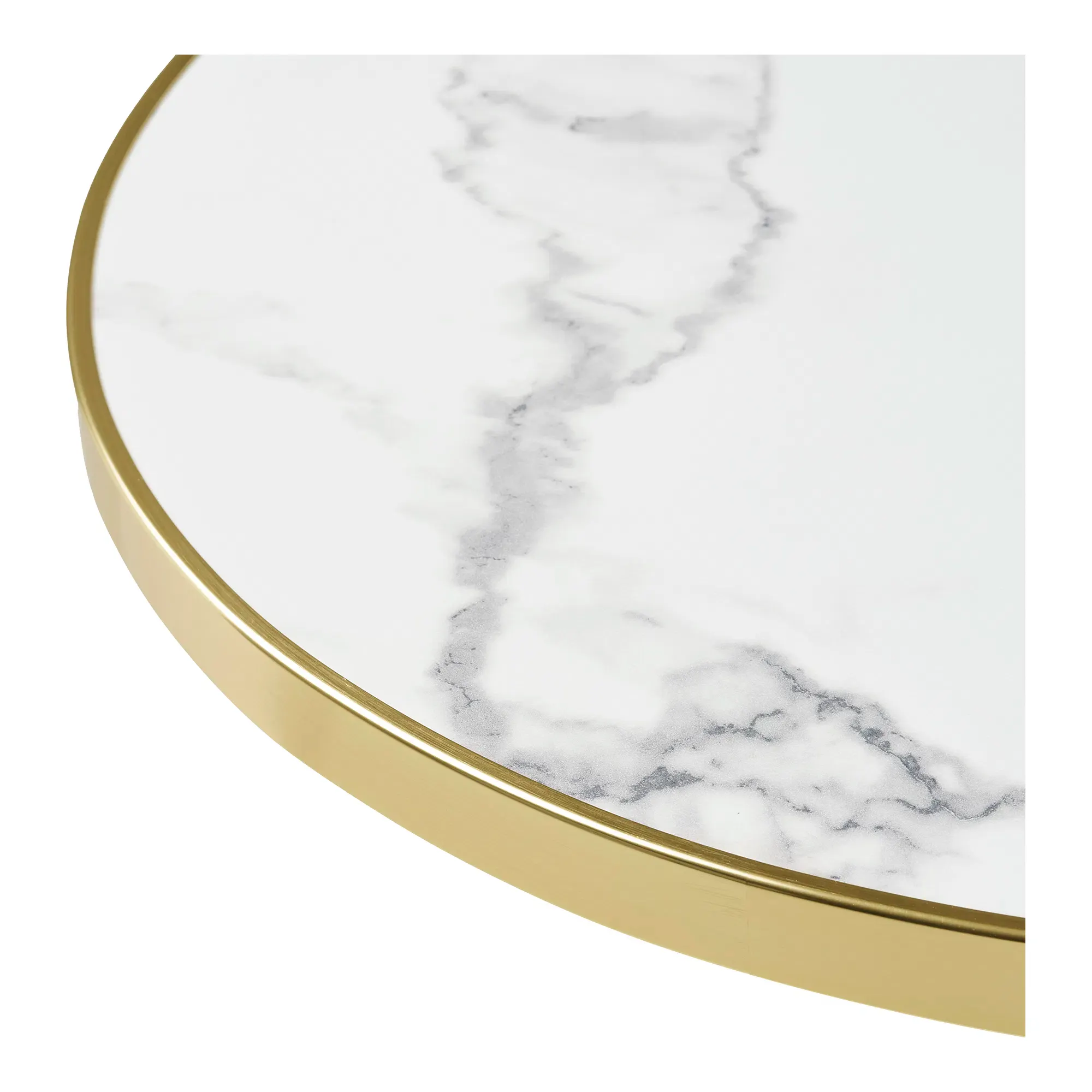 Stolik kawowy okrągły BISTRO 60 cm biały efekt marmuru/złoto-czarny - 7501177