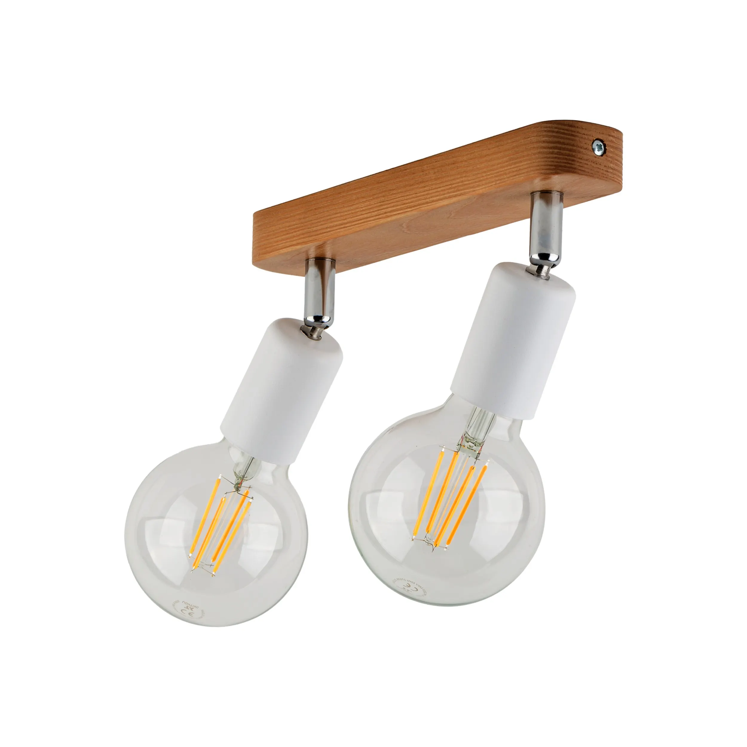 Lampa SIMPLY sufitowa biała z chromowanymi elementami na drewnianej ciemnej listwie regulowana 33x15cm
