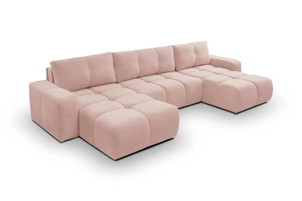 Narożnik rozkładany z pojemnikiem SOHO U CURIO 395 cm pikowany różowy Kanapa, Meble