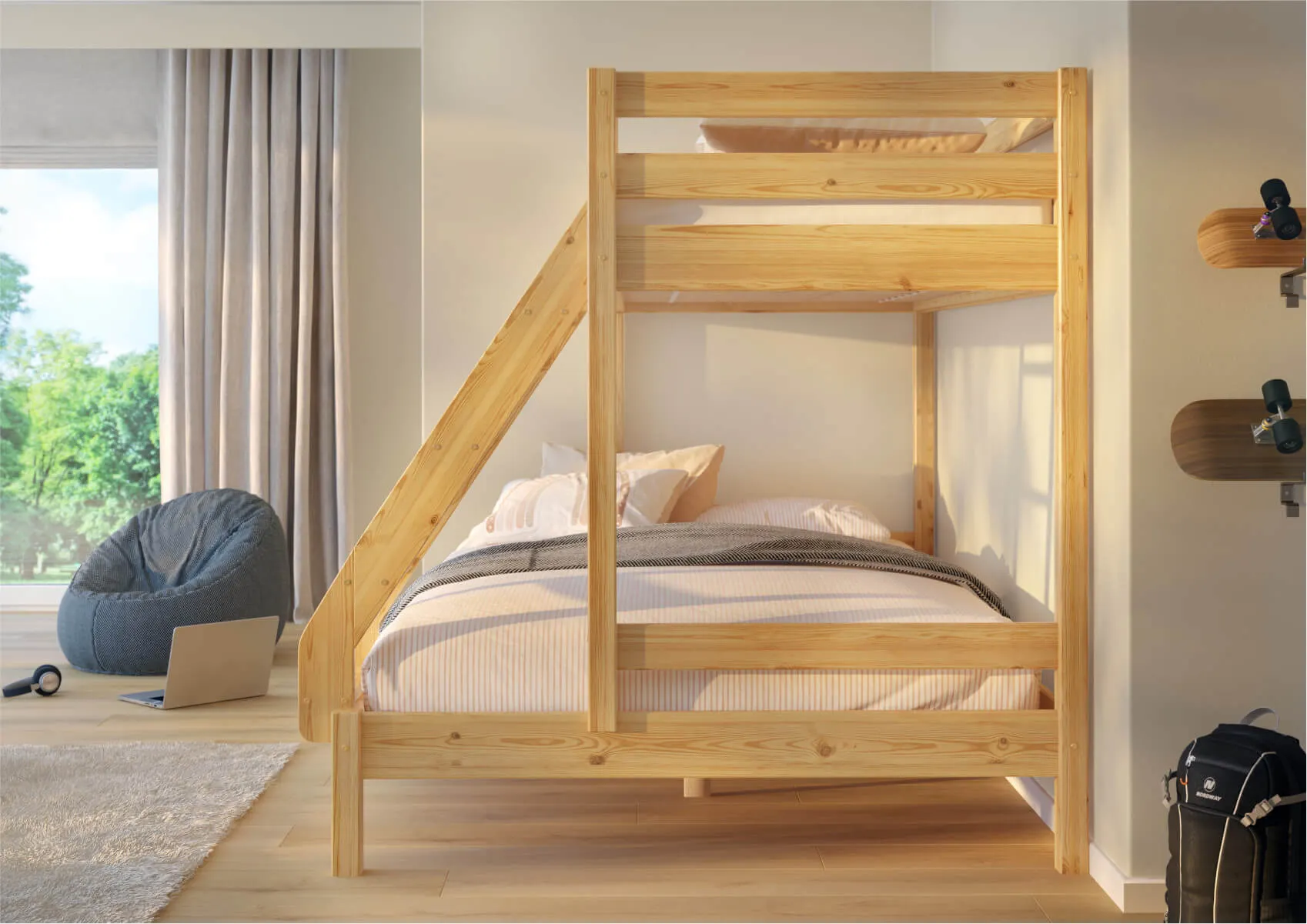Łóżko piętrowe 3-osobowe TRIPLE naturalne - LPTRIPLESOS