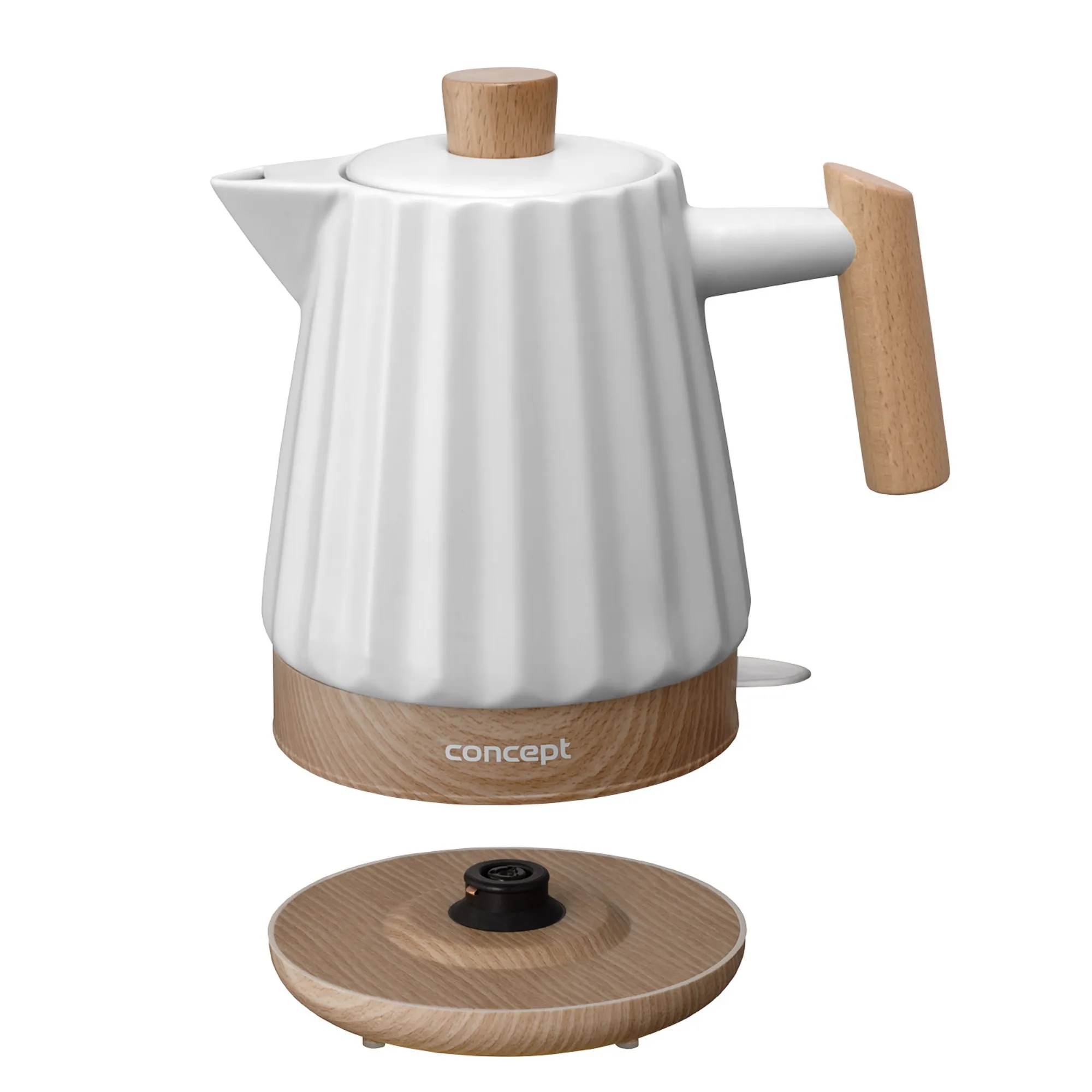image czajnik, elektryczny, drewniane, metalowy, korpus bialy