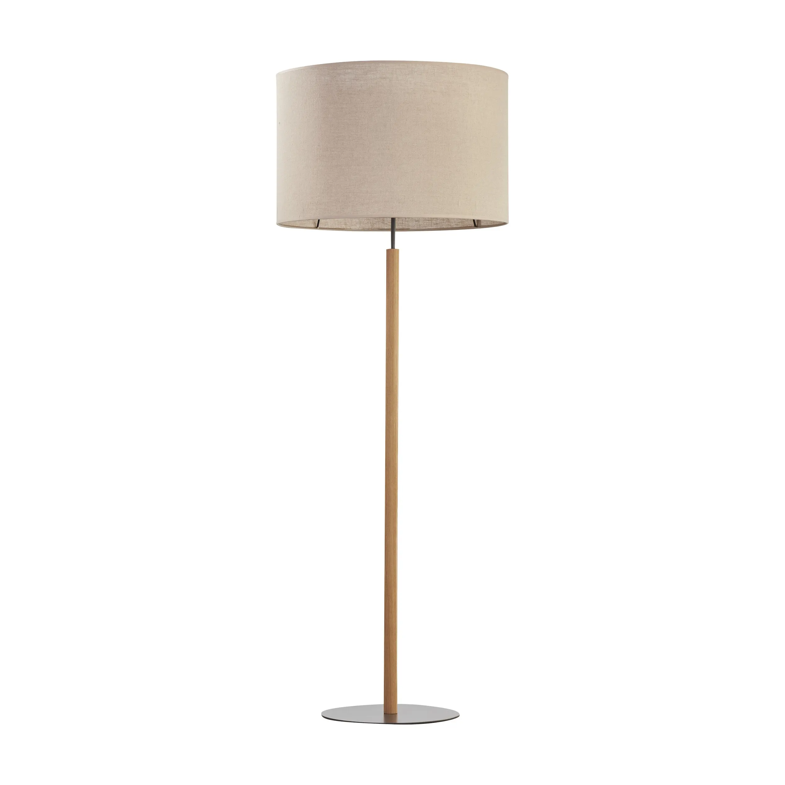 Lampa podłogowa DEVA NATURE brązowy klosz z tkaniny drewniana jasna noga czarne elementy 137x30cm