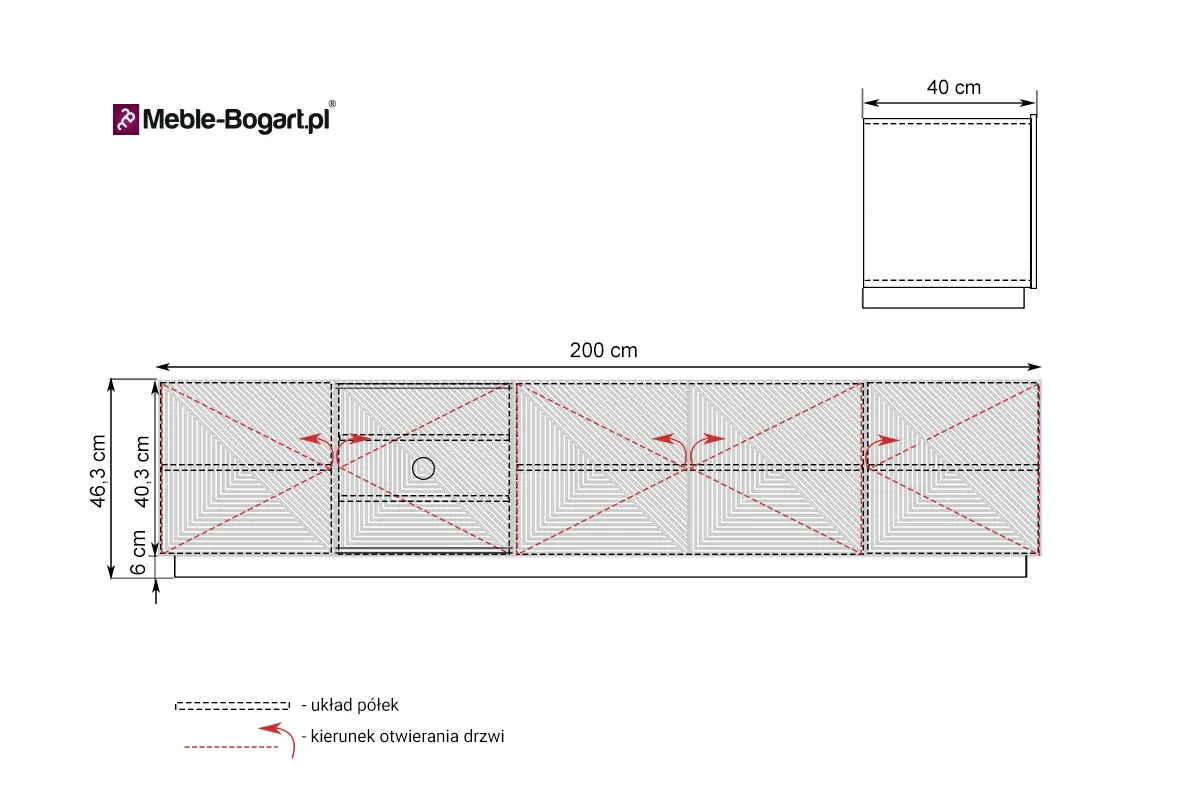 Szafka RTV ASHA 200 5D - szara - dąb - ryflowany front - cokół - B_52232